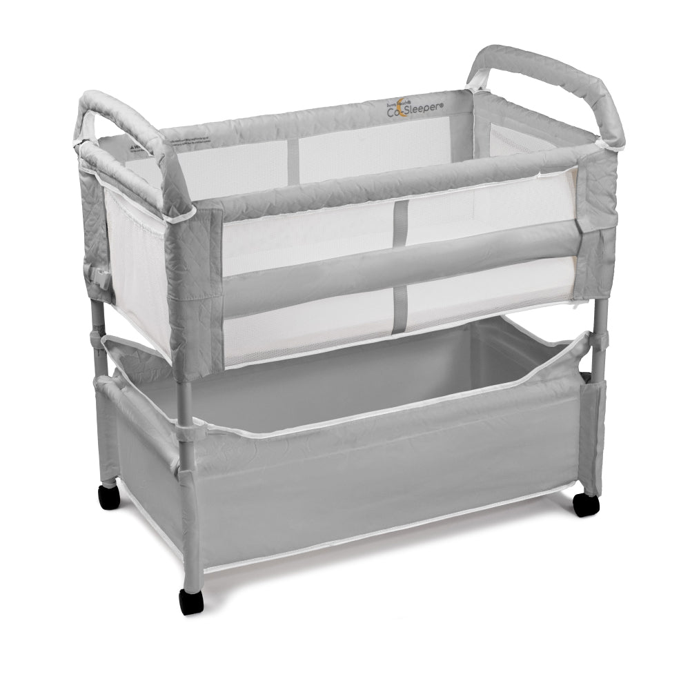 Arm's Reach Clear-Vue Co-Sleeper bedside bassinet in grey