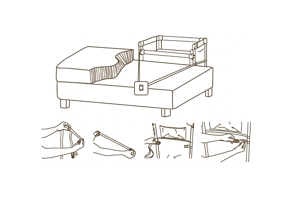 diagram showing how to safely attach the arm's reach co-sleeper bassinet to the bed